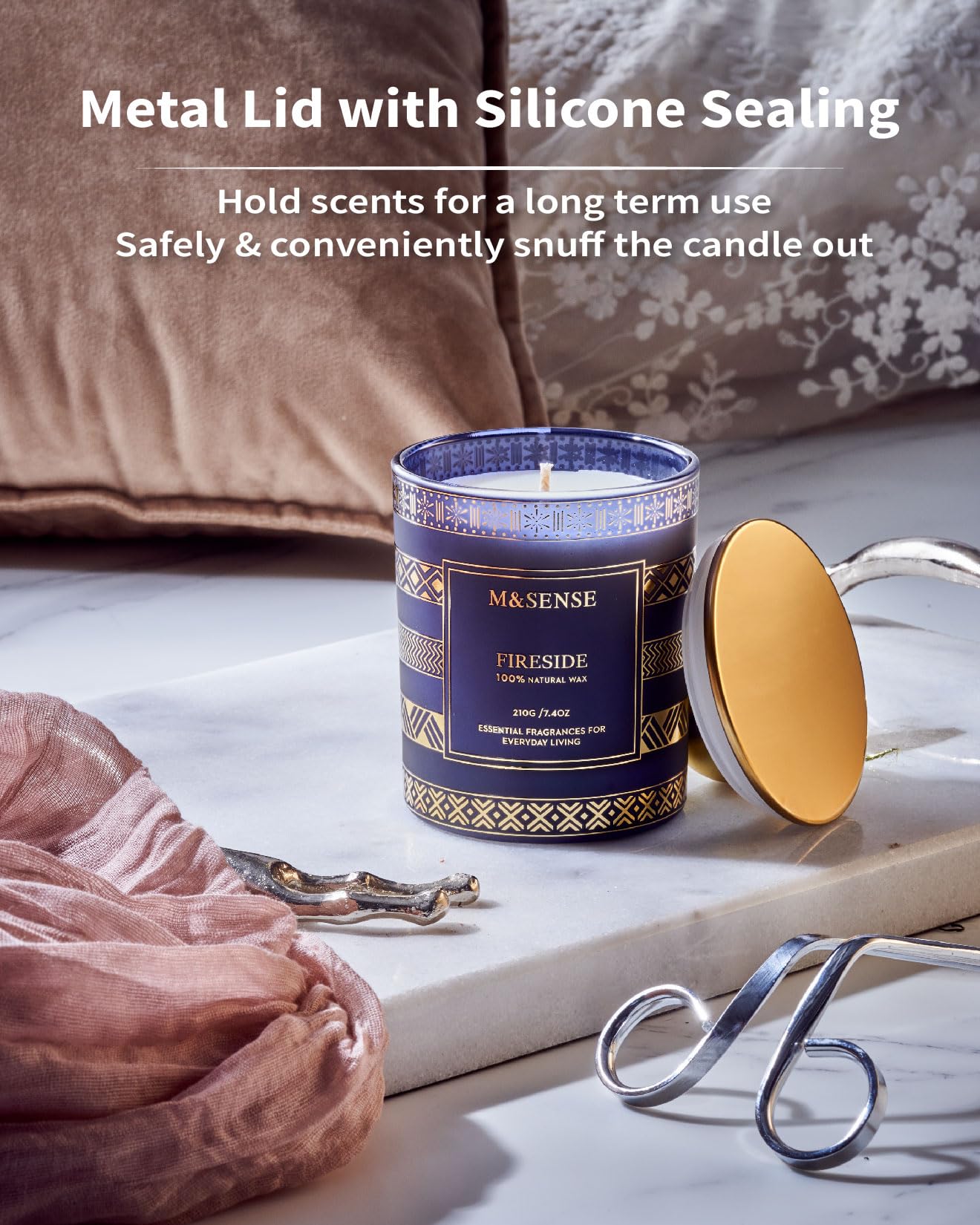 M&SENSE Fireside Scented Candle for Men, Masculine 7.4oz Winter Home Fragrance, Luxury Candle for Cozy Winter Room Decor, Housewarming New Year Gifts