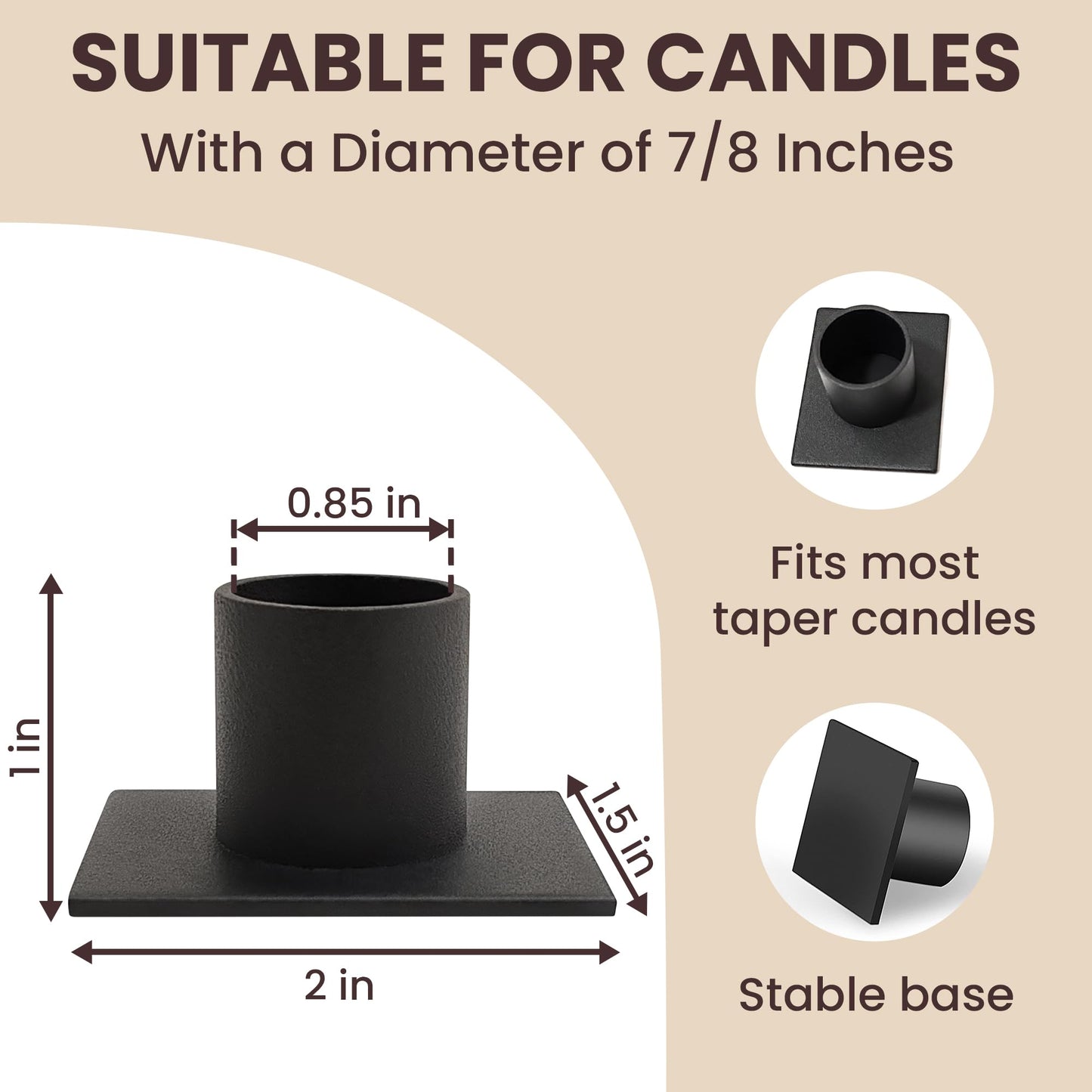 Iron Taper Candle Holder - Set of 4 Black Metal Candlestick Holders for Home Decor, Wedding, Housewarming, Birthday, Candle Stand Made in Unique Blend of Farmhouse and Antique Styles