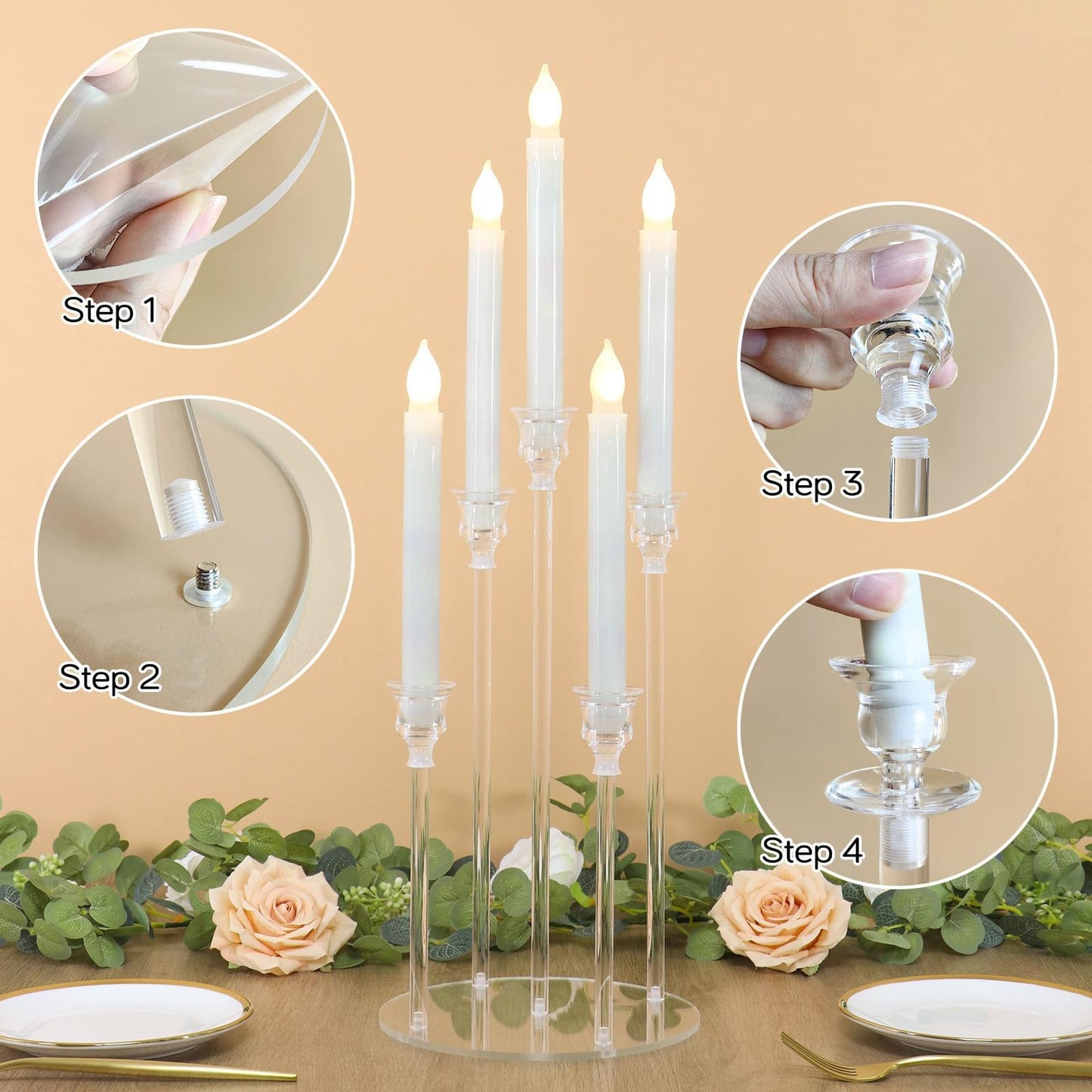 2/4PCS Candle Holder - Candelabra, 3/5 Arms Clear Candelabra Centerpieces for Wedding, Acrylic Candle Holder, Taper Candlesticks Candle Holders, with Acrylic Shade(5 Arm 2)