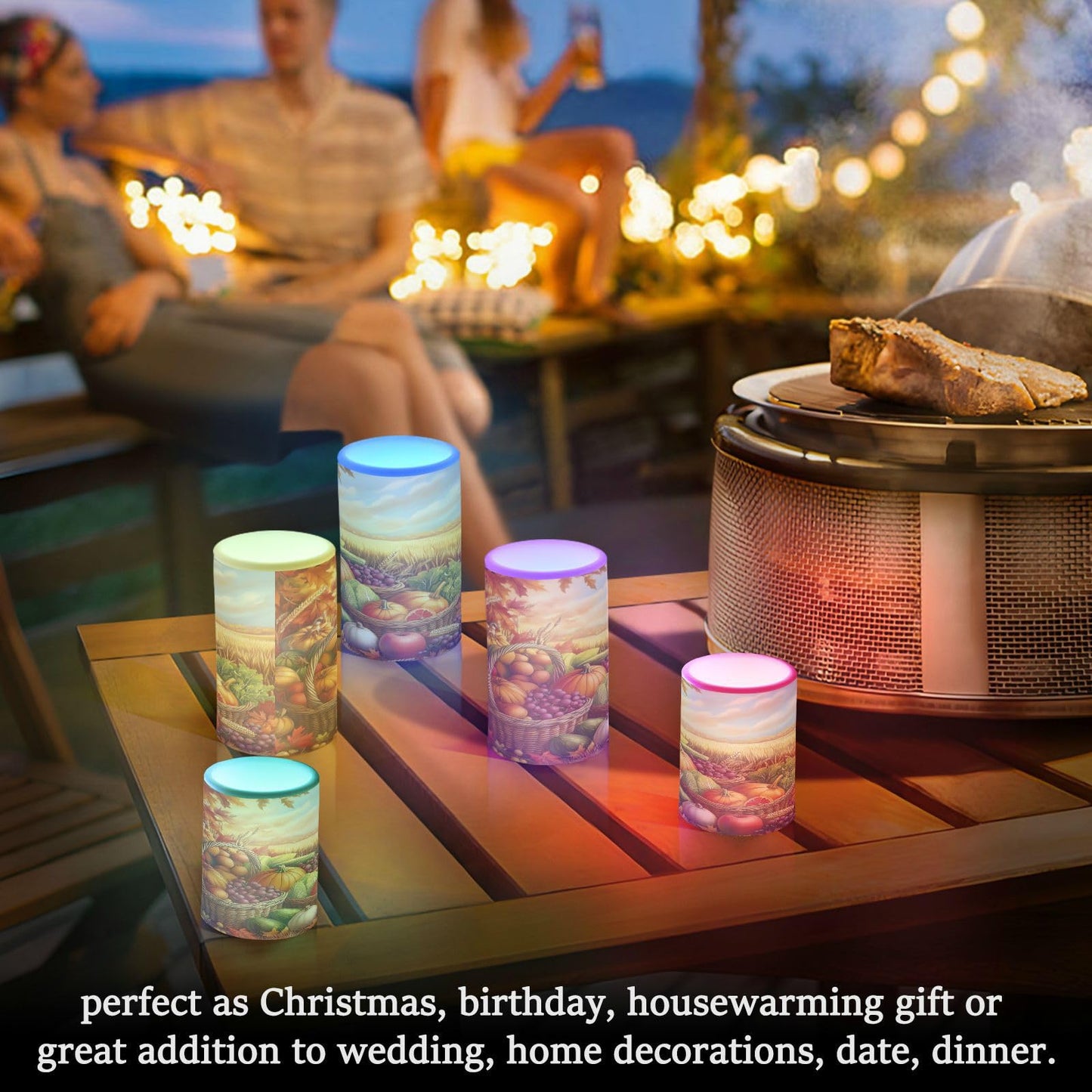 Thanksgiving Autumn Fall Harvest Flickering Flameless Candles Battery Operated with Remote Timer,Tea Light Candles LED Pillar Votive Candles Set of 2 for Outdoor Indoor Decorations