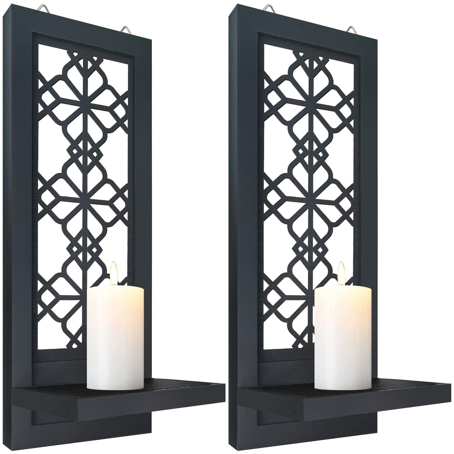 ZOLAPI Set of 2 Candle Sconces, Farmhouse Accent Wall Sconce, Black Candle Holder Wall Decorations for Home Décor, Living Room, Dining Room.(15 x6 in)