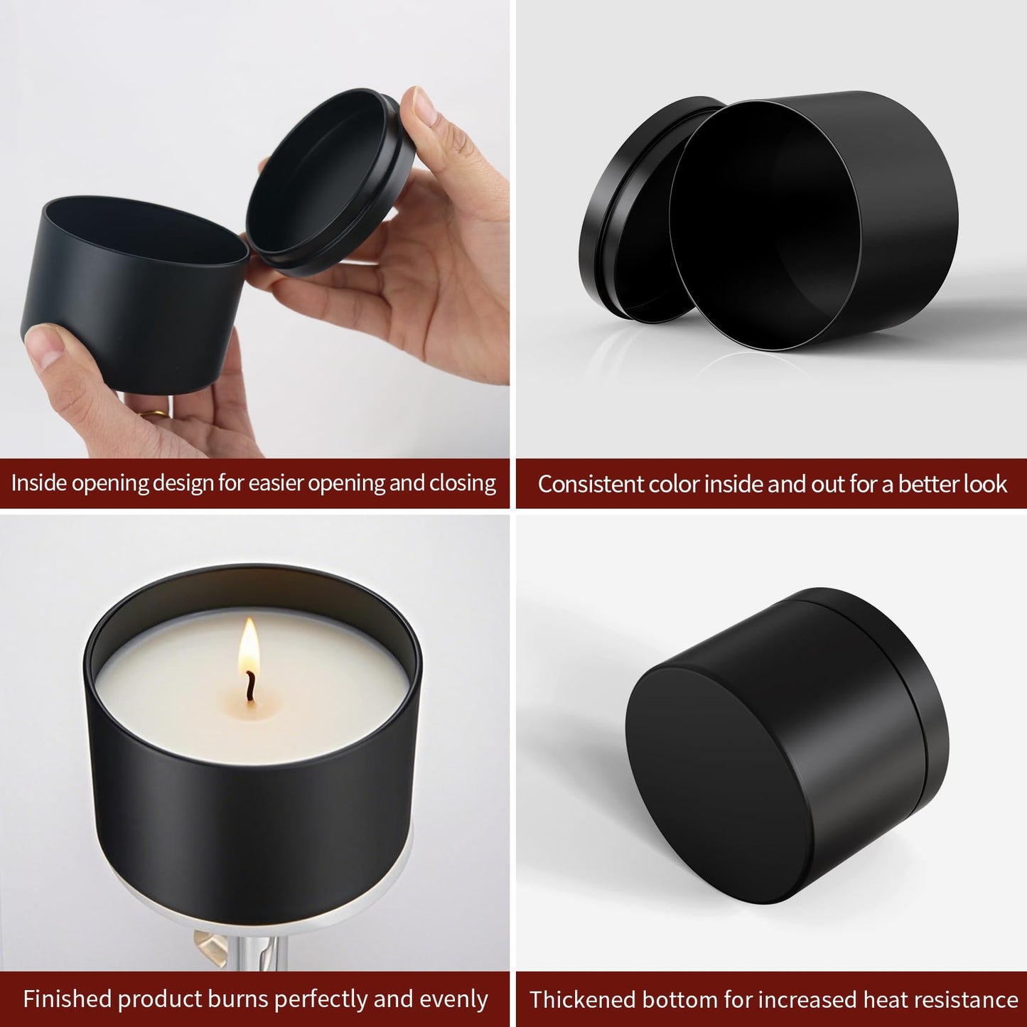 MGLIFEUL Candle Tins Jars Container Vessels for Making 4 8 Oz Black Empty Candle Tins Can Gift Box Packaging Plate with Lids Wax Container Bulk Making DIY Candle Supplies Accessories(Black,4oz,12pcs)