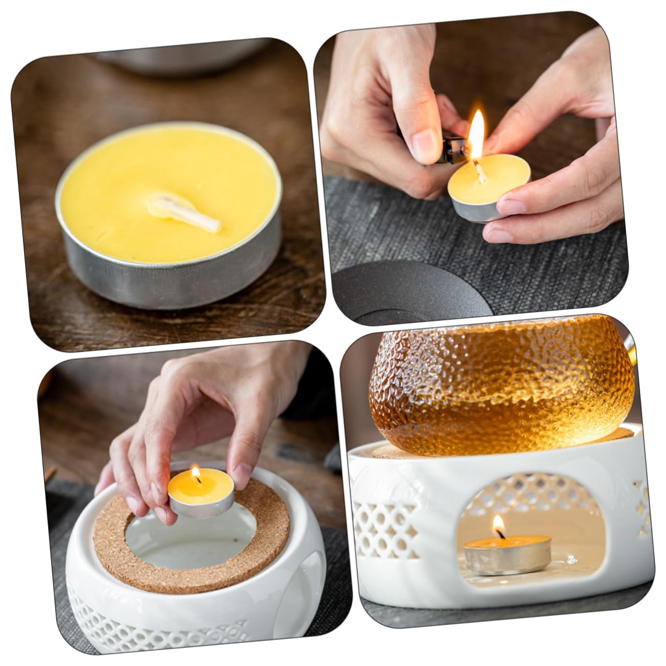 Cabilock 16Pcs Smokeless Tea Light Candles Set Unscented Round Compact Candles Natural Wax for Tea House and Office Use Long Burning Mini