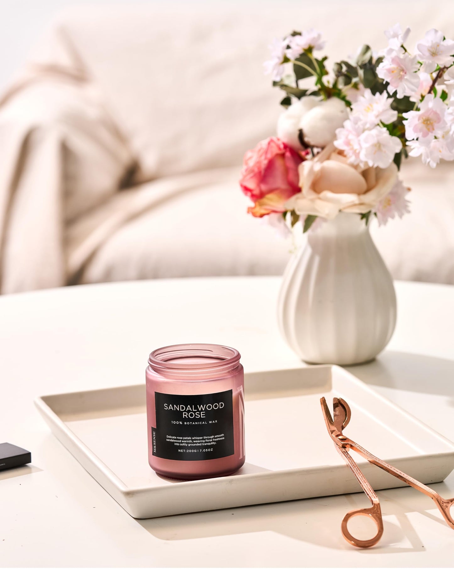 M&SENSE Sandalwood Rose Home Scented Candles, 7.05oz Natural Soy Wax, 50 Hours Slow Burning Romantic Smelling Scent for Women, Housewarming Gifts for Family Friends