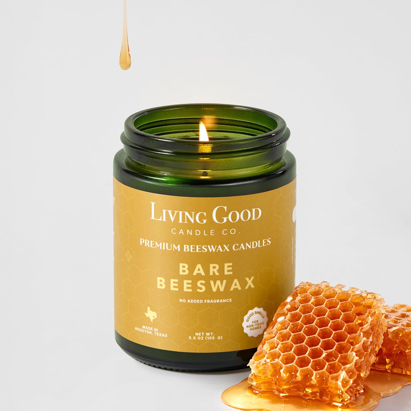 Bare Beeswax – Unscented American Beeswax Candle with Coconut Oil, Non Toxic Candle, Clean Burning Candle for Sensitive to Scents, Fragrance Free, Natural Honey Aroma - 5.5 OZ