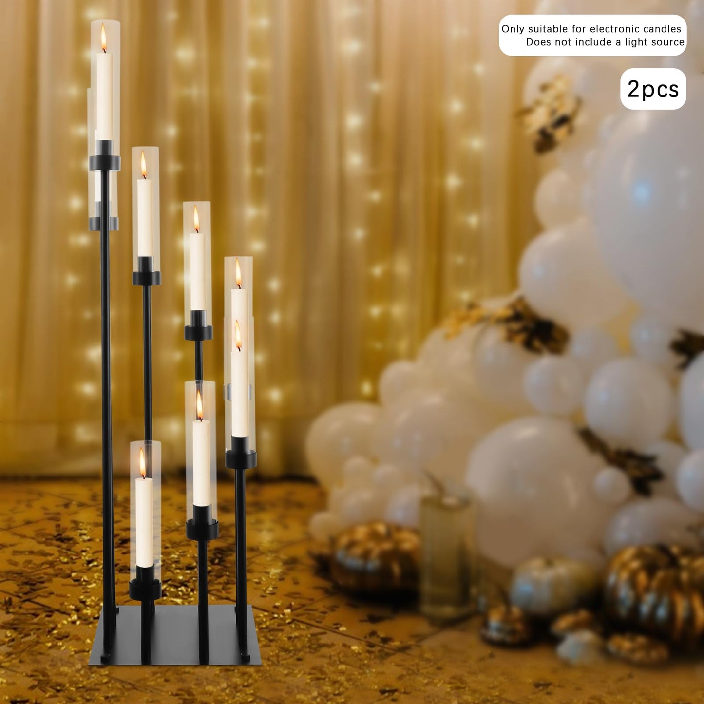 2Pcs Floor Candelabra,42" Tall 8 Arm Candle Holder with Acrylic Lampshade,Candlestick Centerpiece for Electronic Wedding Home Party Decoration