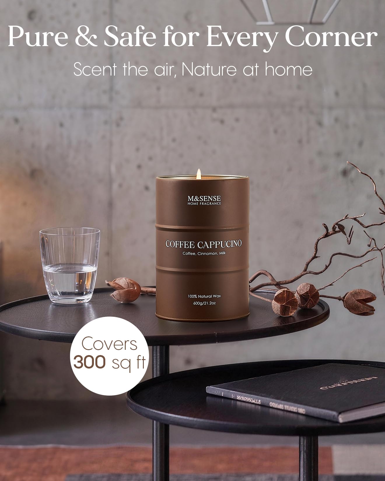 M&SENSE Coffee Cappuccino Large Scented Candles Christmas Decor, Hoilday Soy Wax Christmas Candle 21.2oz 120 Hours, Coffee Aroma Candle Unique Housewarming Appreciation Gifts
