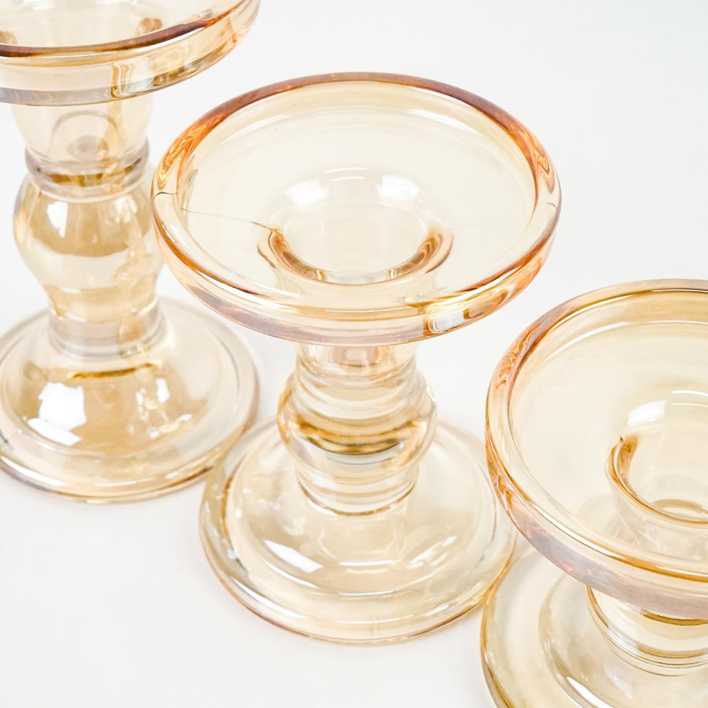 DreamsEden Amber Glass Candle Holder, Set of 3 Crystal Clear Candlestick Stand for Pillar Taper Tealight Candle, 3 Pcs Elegant Candelabra Table Centerpiece Home Living Room Wedding Dinner Party Decor