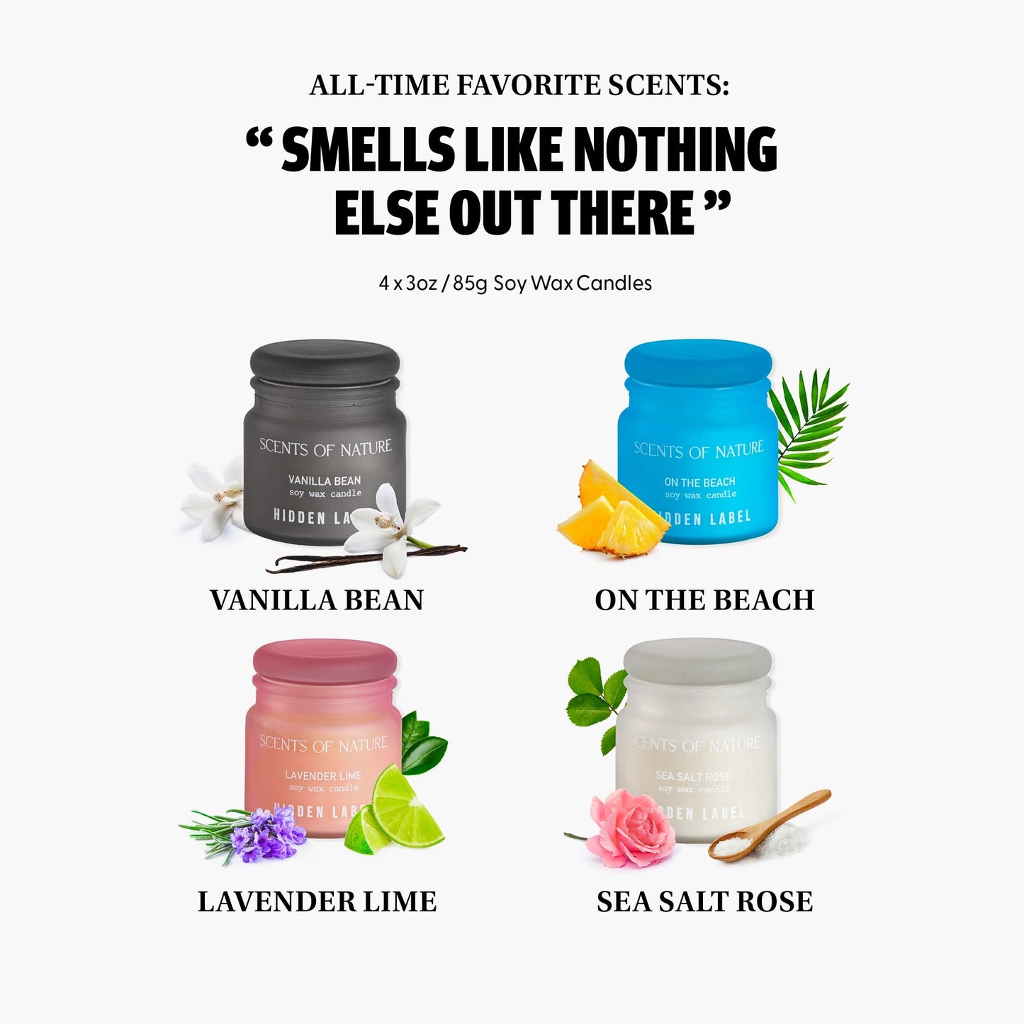 Scented Candle Gift Set for Women, 4-Pack Soy Wax Candles (Vanilla Bean, Beach, Lavender, Rose), Aromatherapy Candle Gift for Mom, Birthday Anniversary Mother's Day, Non-Toxic Small Candle Set
