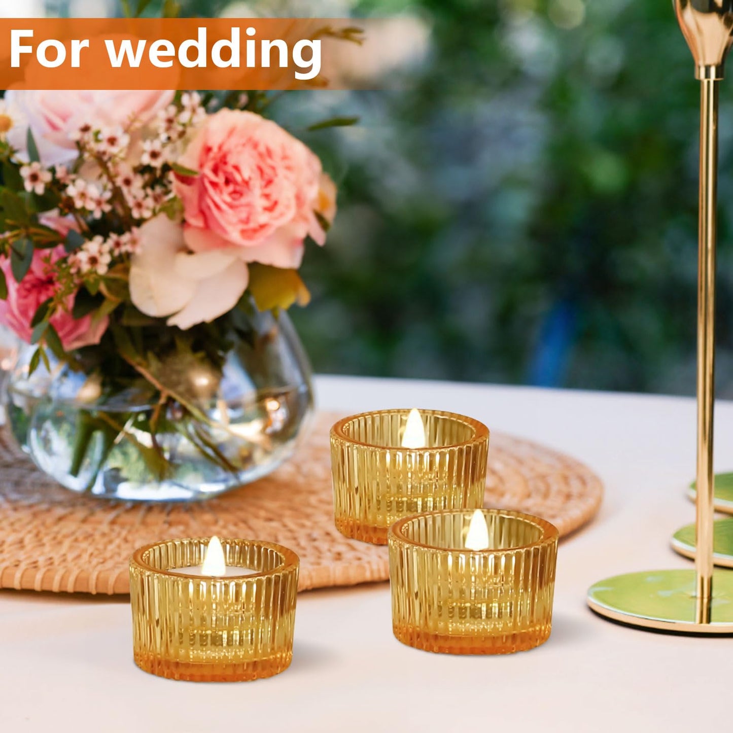 JOYIT Gold Votive Candle Holders Bulk Set of 6, Tealight Candle Holder for Wedding Table Centerpiece, Glass Small Candle Holders for Birthday Party, Valentine's Day, Home Decor (2''X 1.4'')