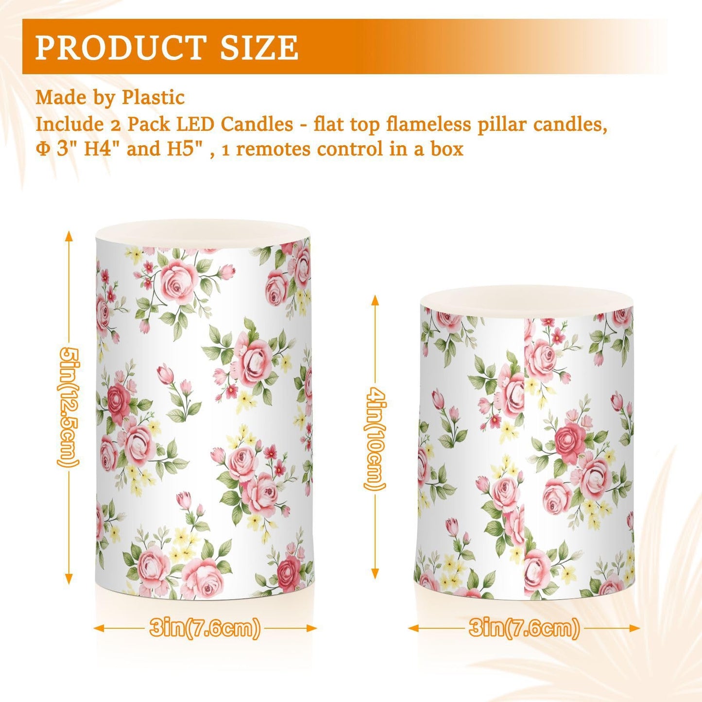 Lights Flameless Candles Pink Rose Flower Floral Pillar Candles Set of 2 Battery Operated Remote Control Warm Lights Home Decor
