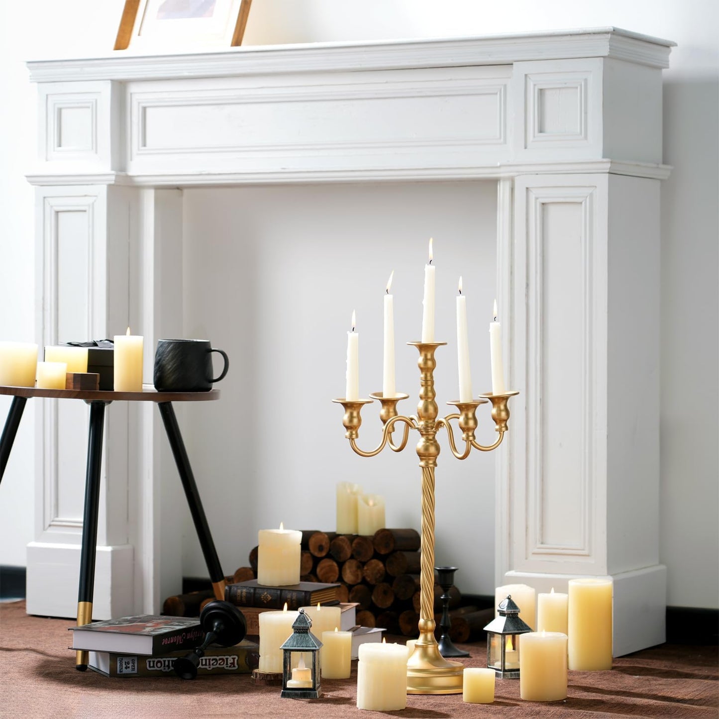 Inweder Tall Floor Candelabra Vintage: Gold 5 Arm Candelabras 22.4" Metal Spiral Opera Candelabra Candle Holder Antique Centerpieces for Christmas Wedding Dinner Party Aisle Reception Set of 1