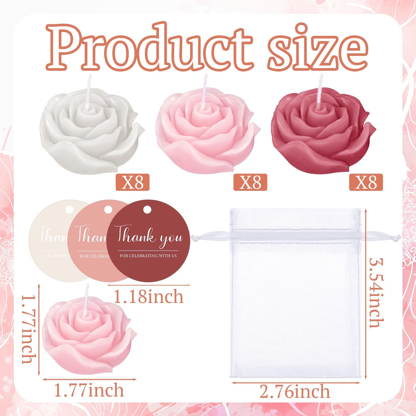 Treela 24 Set Flower Candles Wedding Favor for Guests Mini Dusty Pink Rose Shaped Tealight Candles for Return Gift Wedding Birthday Bridal Shower Housewarming Party