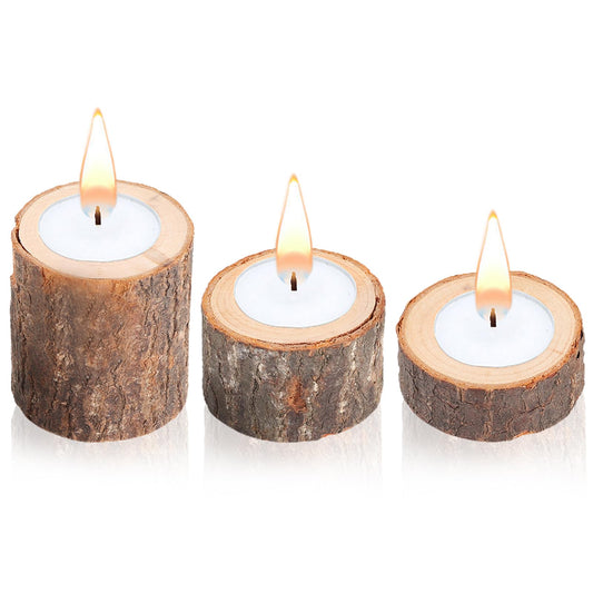 3PCS Wooden Tealight Candle Holder, Birch Logs Candle Holder Stand Wood Votive Tealight Holder Candlestick Centerpiece for Rustic Wedding Party Birthday Holiday Decor
