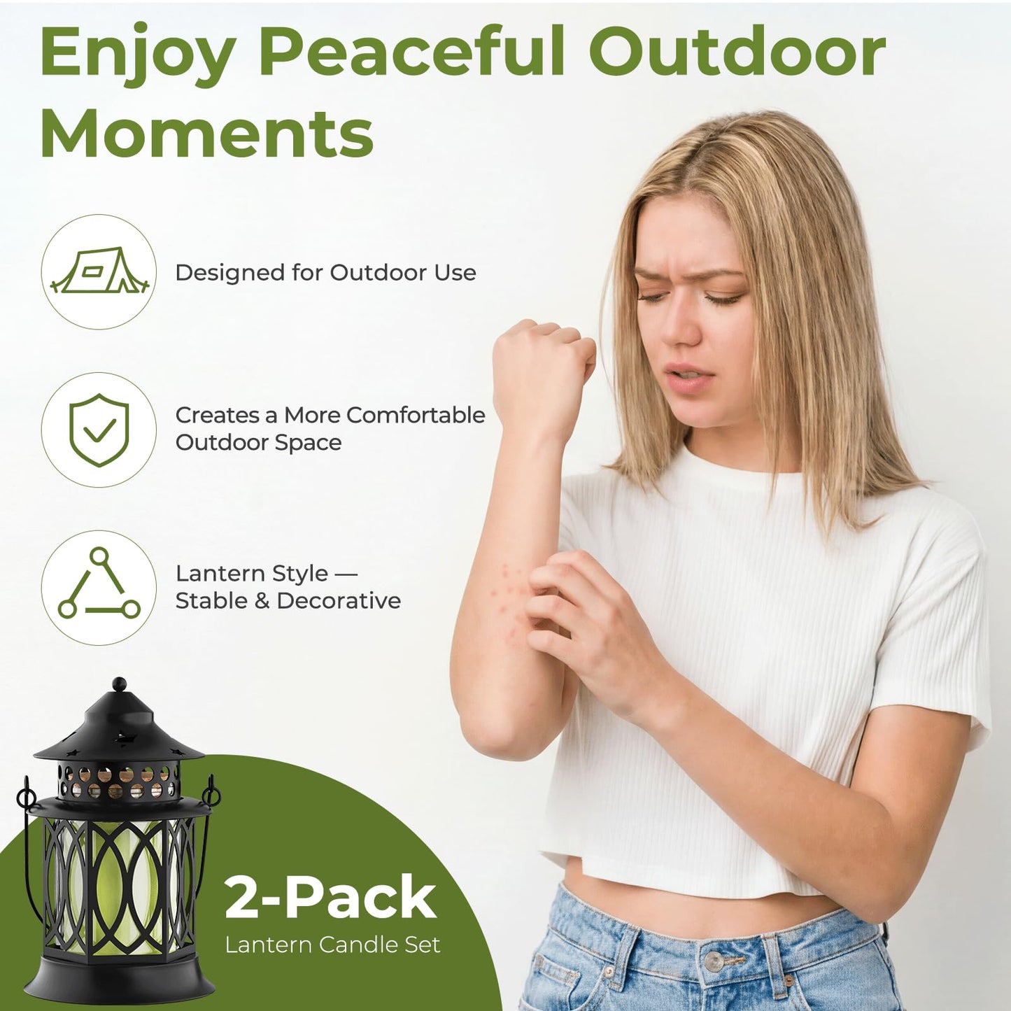 Citronella Candles Outdoor, 2 Pack Lemongrass Scented Soy Wax Candles with Metal Lantern Holder, Outdoor Candle Set for Patio Garden Camping Decor, Gift Set