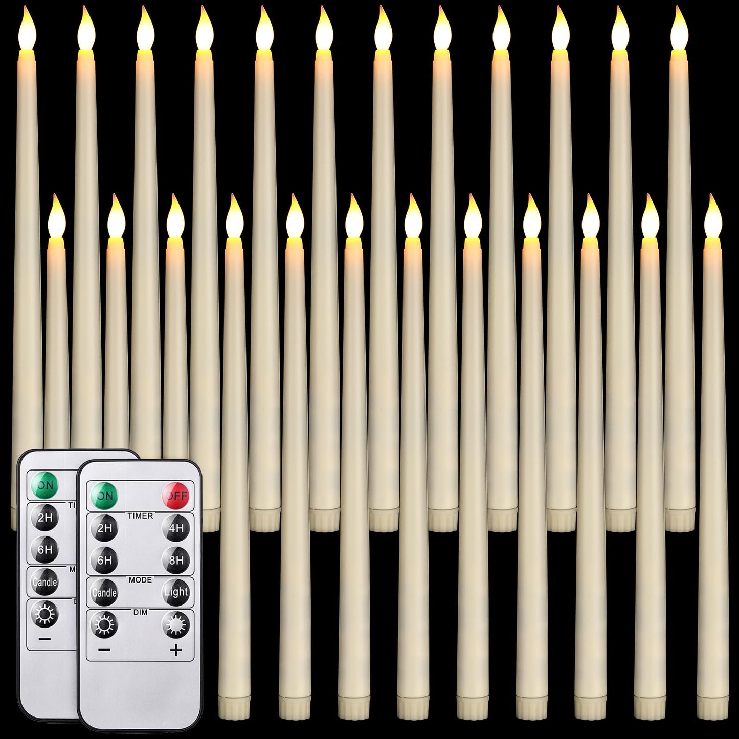 Tuanse 24 Pack 24 Pack Flameless Flicker Taper Candles Bulk with Remote and Timer, Battery Operated LED Warm White Taper Candles Light for Home Wedding Decoration Gifts (Beige,12 Inch)
