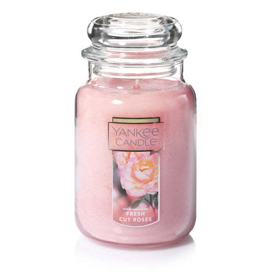 Yankee Candle Fresh Cut Roses Scented Premium 22oz Single Wick Candle Over 110 Hours of Long-Lasting Aroma Ideal for Home Decor Gifting and Events Classic Large Jar Pink (Pack of 1)