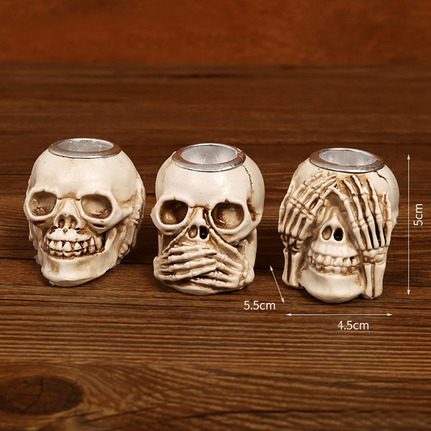 3 Piece Halloween Skull Candle Holder for Table Centerpieces Fireplace Halloween Decor and Dinner Party Resin Halloween Candlesticks Holder