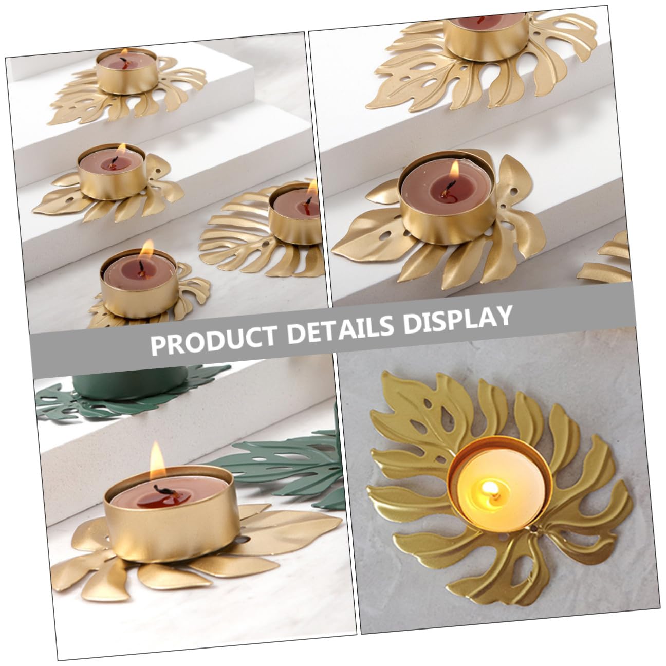 GLSTOY 3pcs Metal Leaf-Shaped Votive Candle Holders Sturdy Iron Tealight Holders for Desktop Ornament Decorative Palm Leaf Design for Home Bar Restaurant for Halloween and Festive Decor