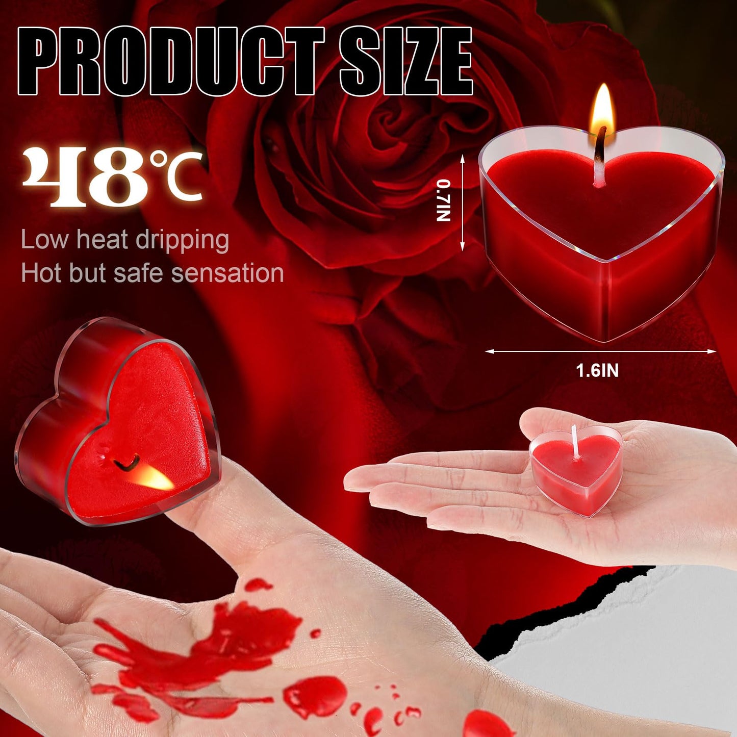 Tisancy 6 Pcs Low Temperature Candles, Romantic Heart Candles Body Safe Wax Low Heat Smokeless Unscented Tea Lights for Anniversaries Decor(Red)