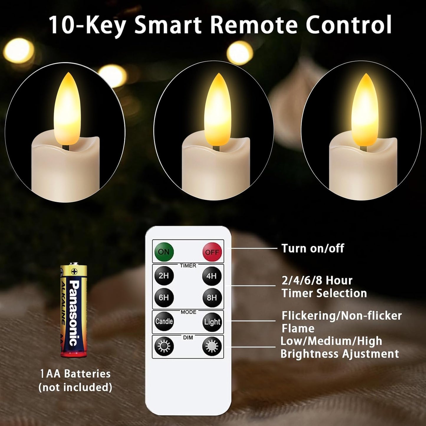 KSWING Upgraded Real Wax Short LED Flameless Taupe Taper Candles with Remote, 6 PCS Candlesticks Battery Operated 3D Flickering- 6" Realistic Fake Candle Sticks for Home/Wedding/Fireplace Xmas Decor
