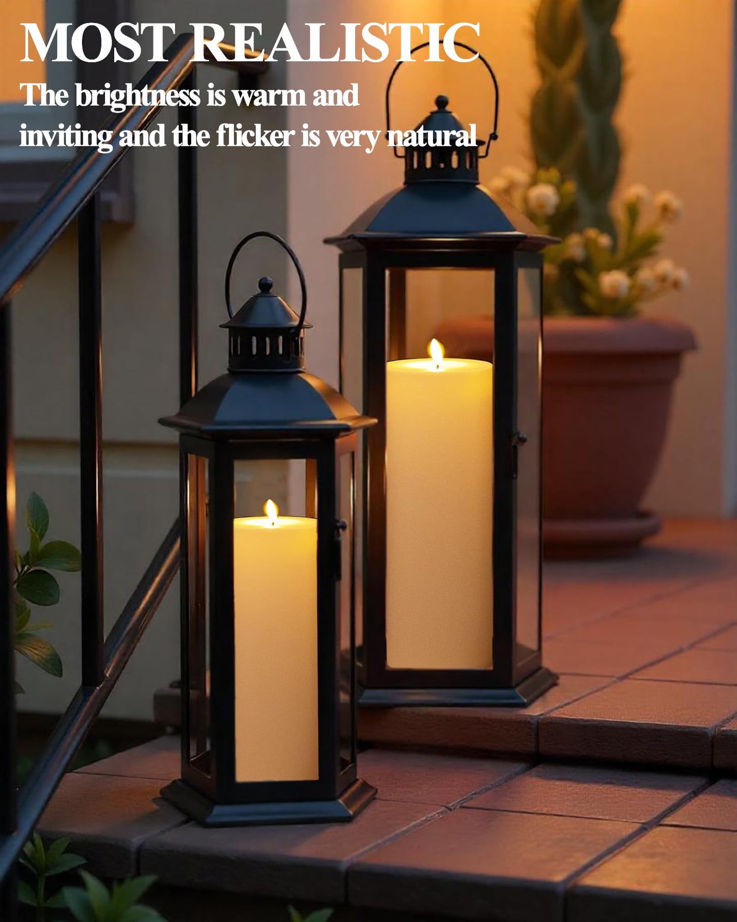 Gmnee 4"x8" Outdoor Waterproof Flameless Candles with Remote and Timers, LED Candles, Battery Operated Candles, Electric Fake Pillar Candles for Patio, Porch, and Lanterns Decor (White, Plastic)