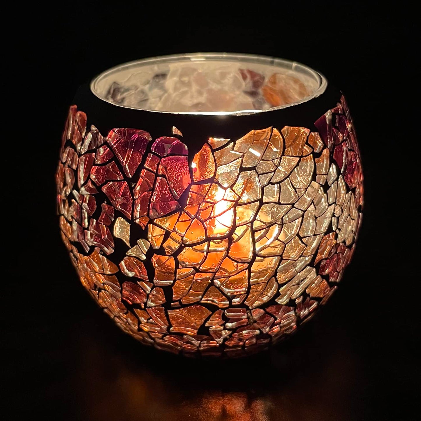 FlyEgg Romantic Mosaic Cracked Candle Holder,Candle Lamp Aromatherapy Candlescape Bowl for Valentine's Christmas Table Centerpiece,Party Decoration (Gold)