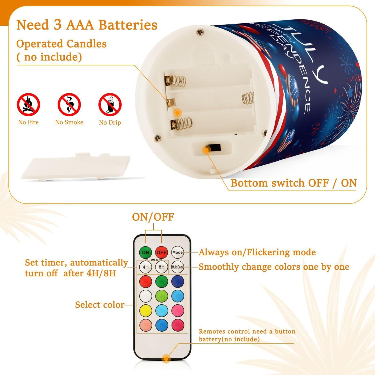 ALAZA American Flag 4th July Happy Independence Day Flickering Flameless Candles Battery Operated Remote Timer,Tea Light Candles LED Pillar Votive Candles Set of 2 for Indoor Decorations