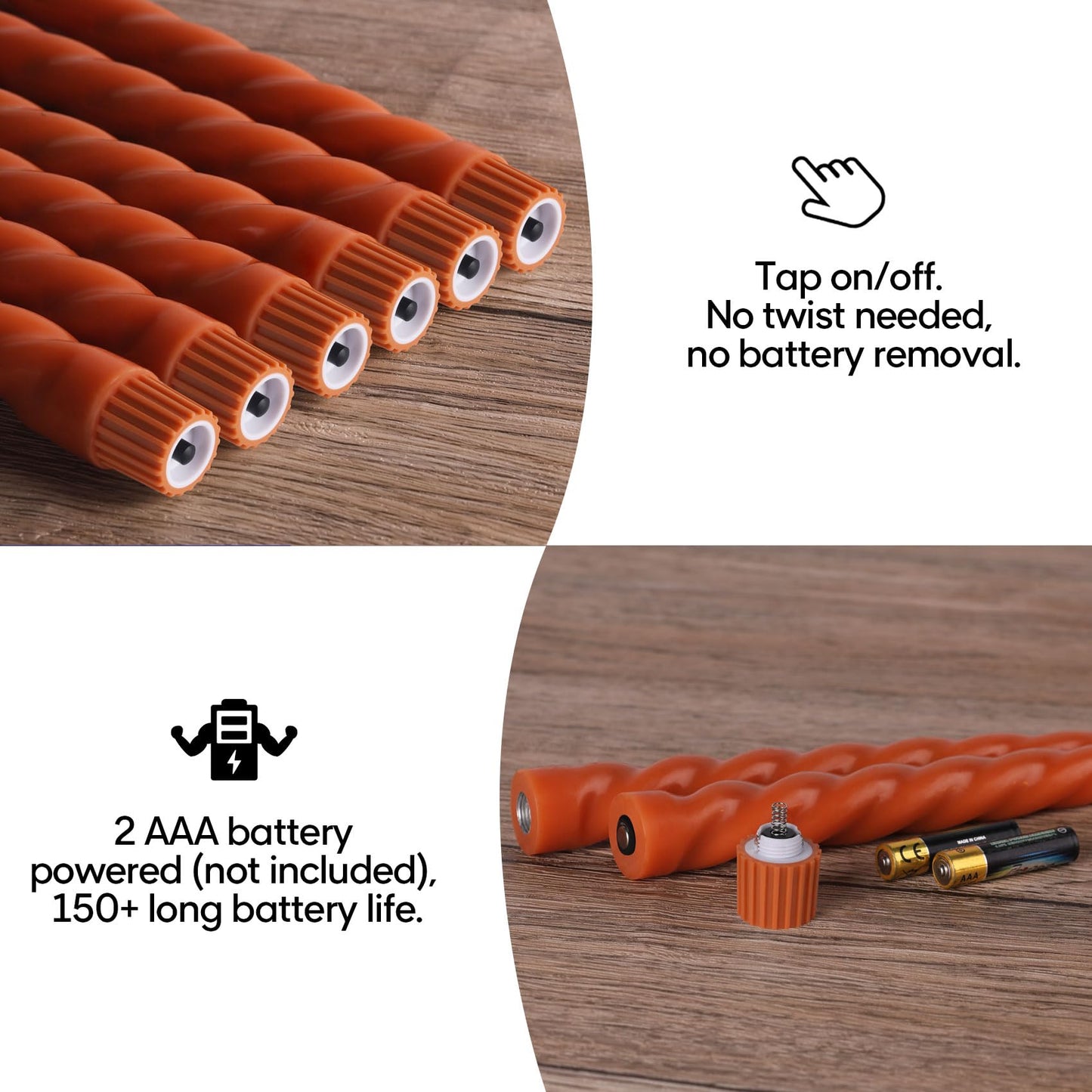 Girimax Orange Flameless Taper Candles with Remote, Spiral Candles Battery Operated, Flickering LED Candlesticks Set of 6