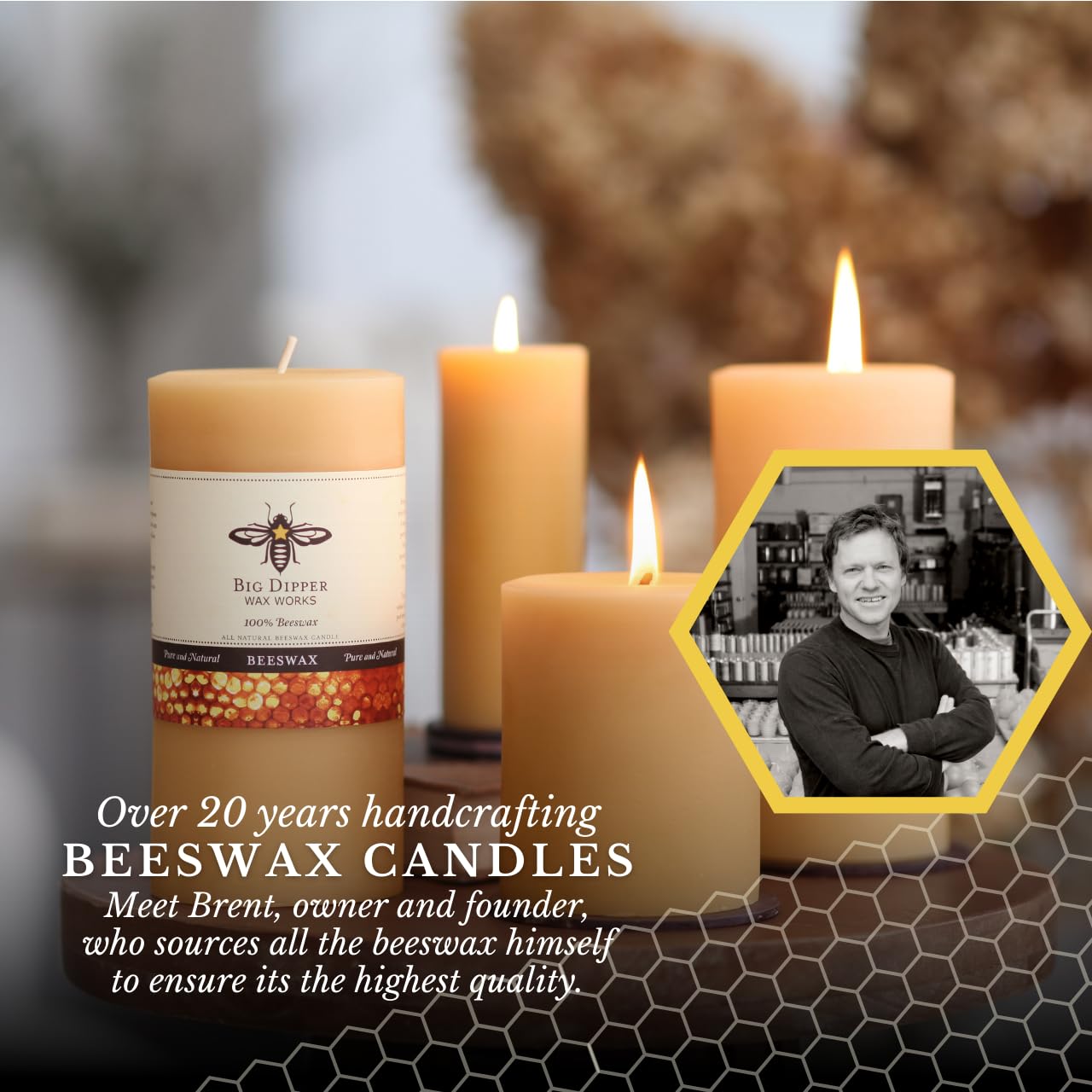 Big Dipper Wax Works 100% Pure Beeswax Pillar Candles (1 Pack) – 3" x 6" Handmade in USA, Long Burning Clean Soot-Free, Natural Honey Aroma, Eco-Friendly Cotton Wick, Home Décor & Meditation
