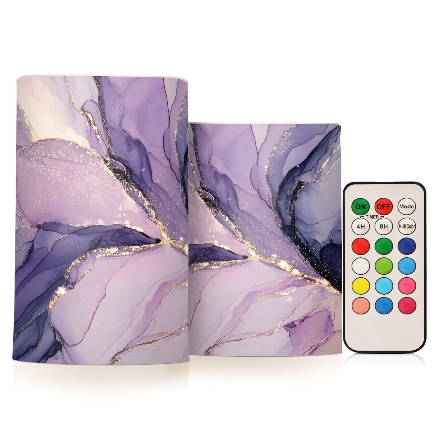 BOENLE Flickering Flameless Candles, Purple Marble Lavender Liquid LED Candles with Remote Timer, Set of 2 Battery Operated Candle for Valentine Wedding Birthday