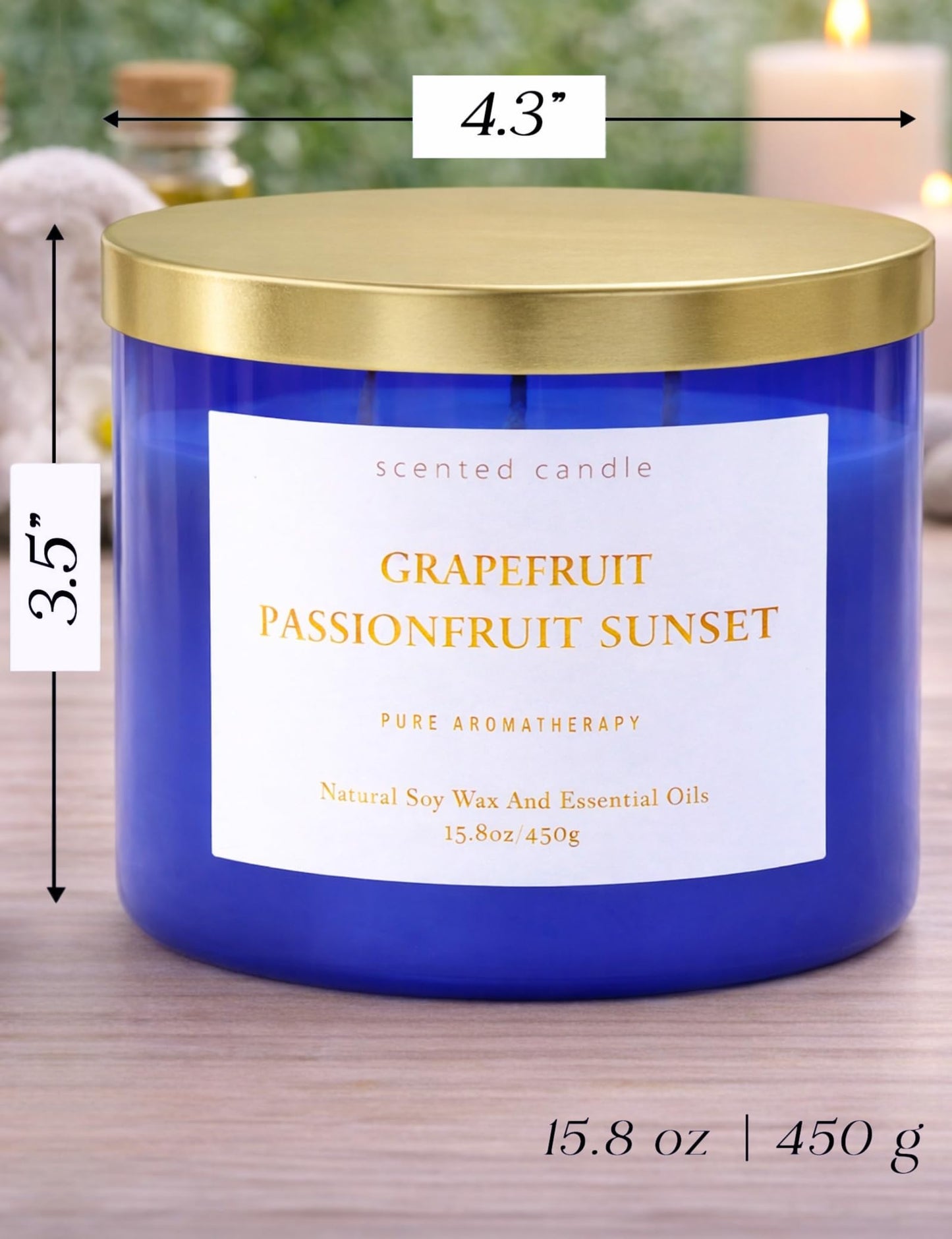 Grapefruit Passionfruit Sunset 3-Wick Soy Candle | 15.8 oz Large Scented Candle for Home | Clean Burn Long Lasting | Tropical Citrus Scent | Gift Ready