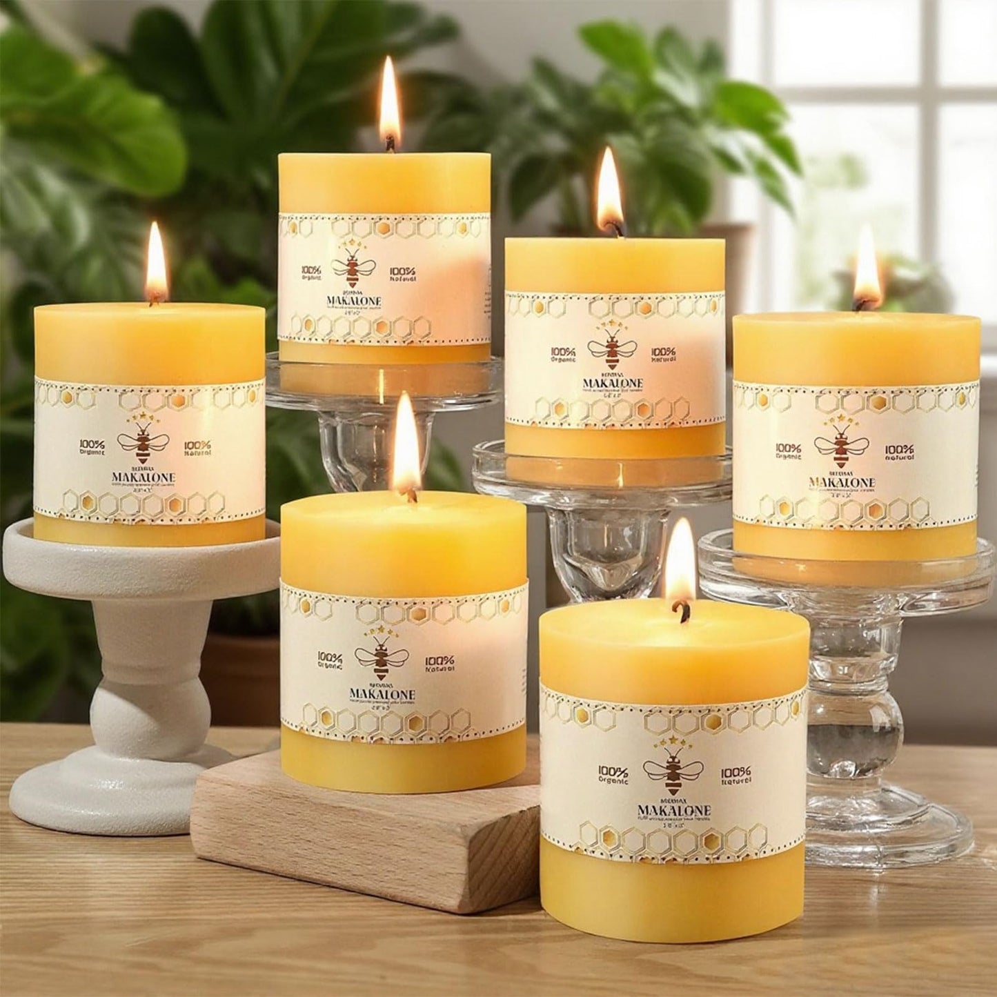 6 Pack Natural Beeswax Candles,270 Hours Long Burning-Bees Wax Candles for Home,100% Pure Beeswax Pillar Candle for Emergency,Paryer,Parties,Unscented Dripless Smokeless Pillar Candle Bulk 2.8x3in