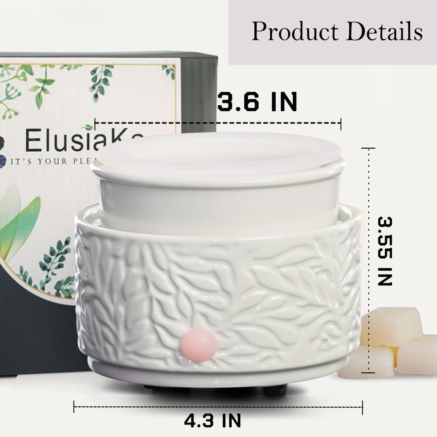 Ceramic Wax Melt Warmer with Timer & Silicone Liner, 3-in-1 Electric Scented Wax Burner for Home Aromatherapy, Fast Melting Fragrance Warmer for Essential Oils & Jar Candles Flame for Women