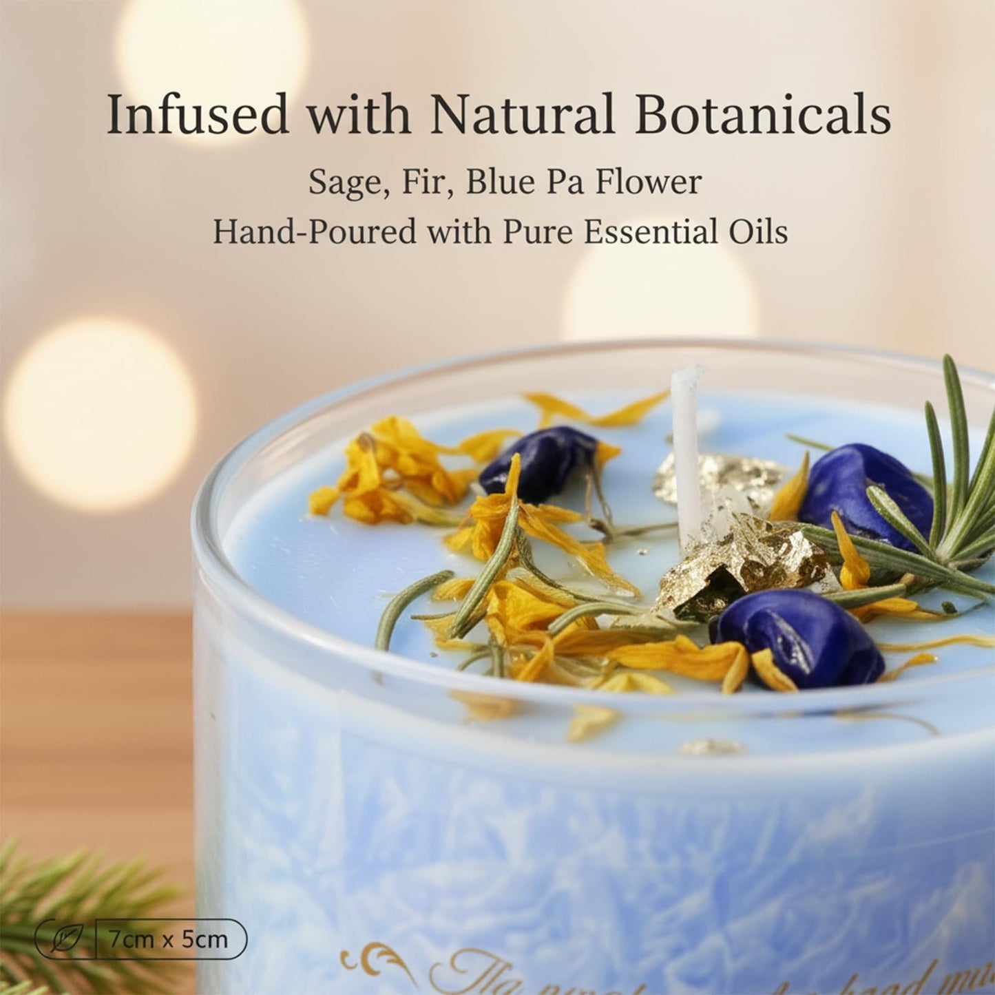 Coytlykne 4oz Crystal Candle with Dried Flower, 2.76x1.97 Inches Herbal Scent Jar Candles, Home Decoration & Heartfelt Present for Women Men (Blue)