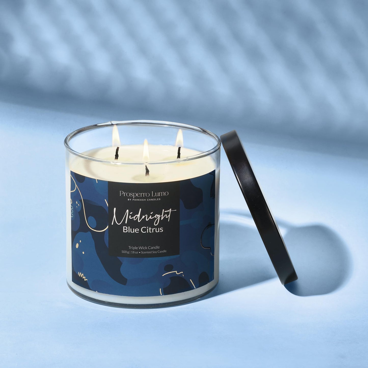 PROSPERRO LUMO by Parkash Candles Premium Scented Soy Wax Candle 500 gm 35-40 Hrs Luxury Aroma Therapy Triple Wick Votive Jar Candle | Scented Candles for Home Decor Gift Set (Midnight Blue Citrus)