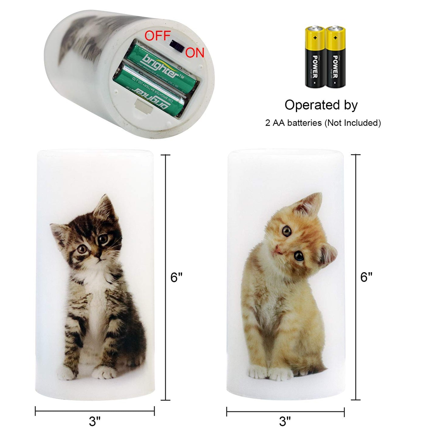 Wondise Flameless Flickering Candles with Remote and Timer, Battery Operated Real Wax Pillar Candles with Lovely Cat Decal for Christmas Home Decoration Gifts(3 x 3 x 6 Inch)