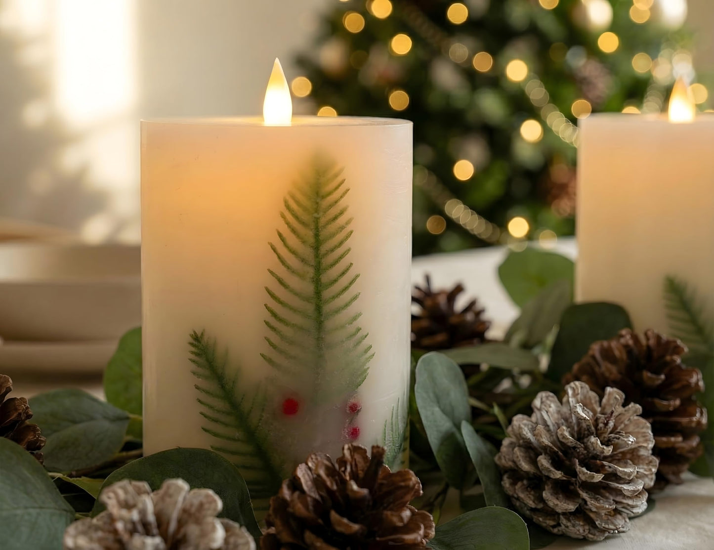 CozierGlow 4"x6" Flameless Pillar Candles, 3D Moving Flickering Flame with Remote Timer, Battery Operated LED Candles Up to 400 Hours, Real Wax Pillars for Home Decor (Berry Thicket)