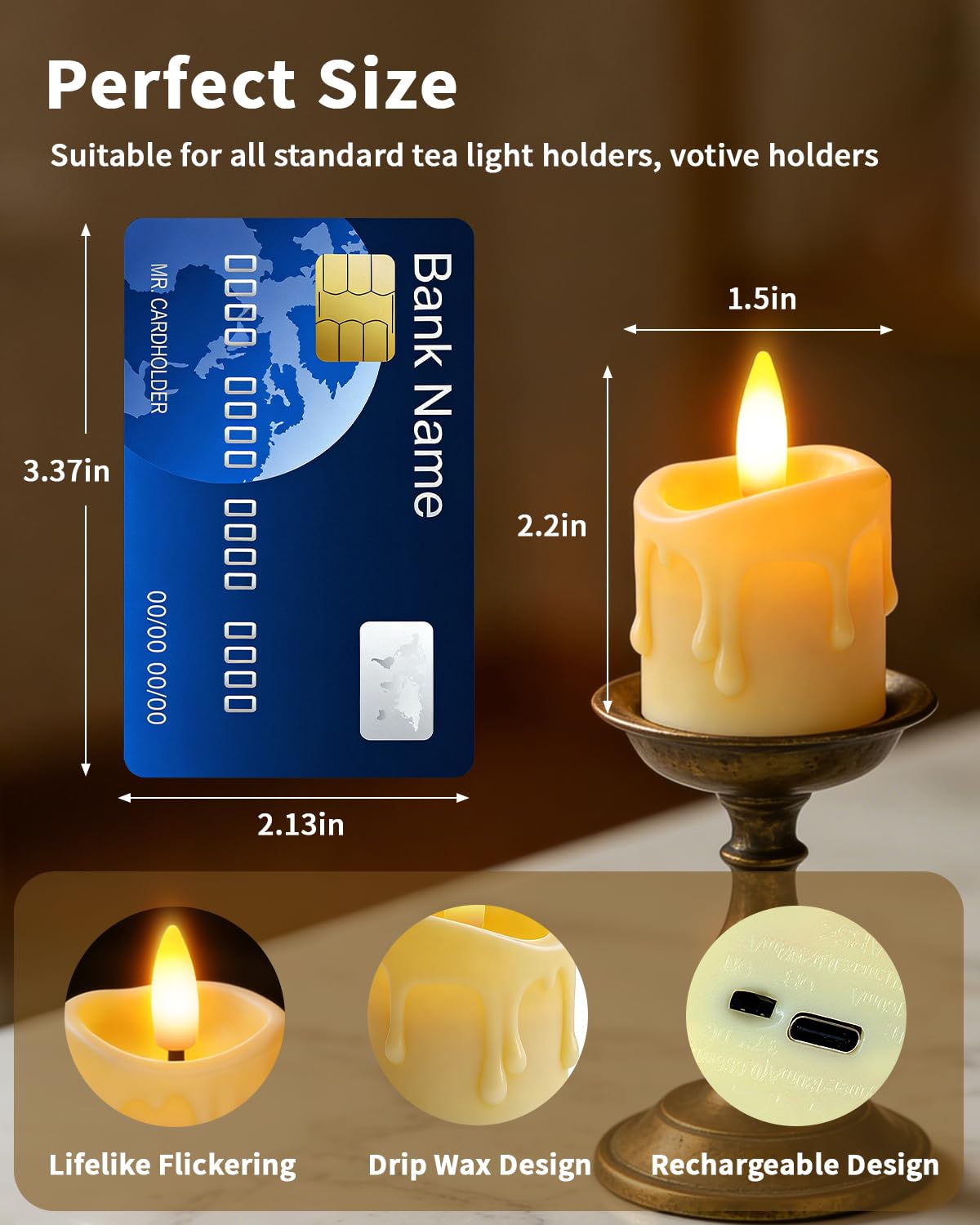 CAQUIRU Rechargeable Flameless Candles with Remote Timer, 1.5"x2" LED Tea Lights Candles Battery Operated, Electric Fake Flickering Votive Candles for Home Table Aniversary Wedding Decor (12 Pack)