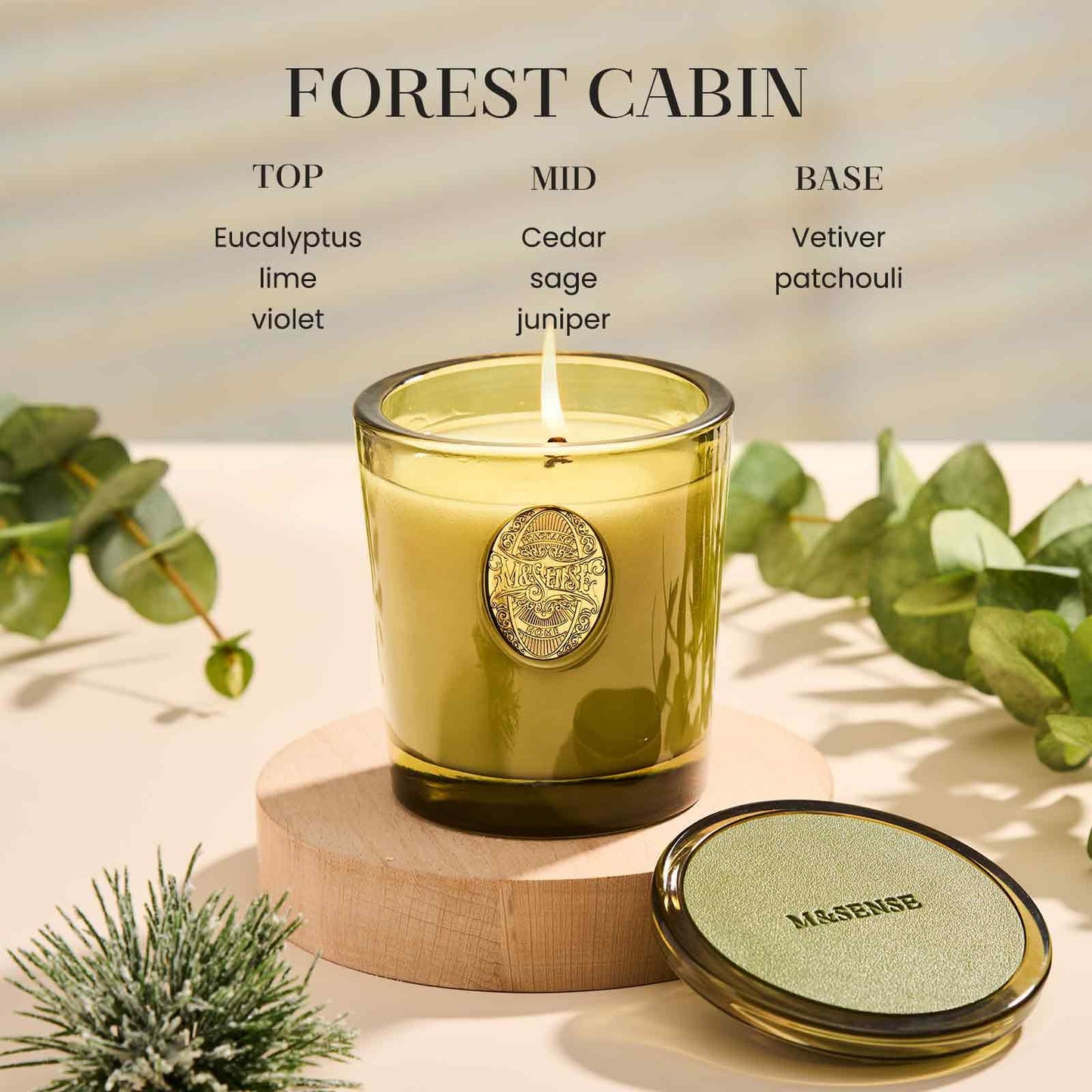 M&SENSE Natural Soy Candle | Forest Cabin & Green | 9.2 oz, 50H Burn Time | Luxury Scented Candle for Relaxation, Gifting, Home Décor | Ideal for Bedroom, Office, Party Ambiance