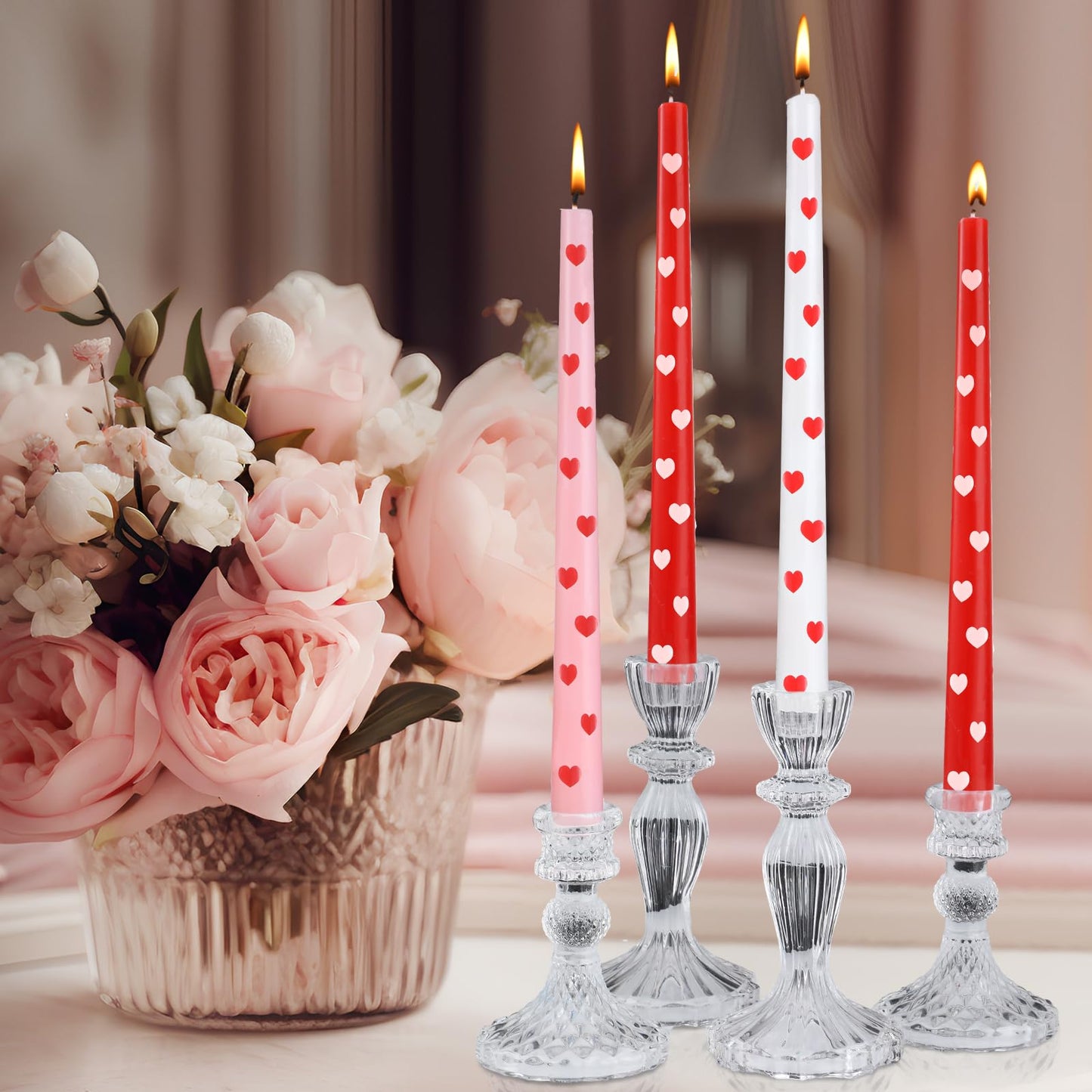 Conelist 6 Pcs Valentines Heart Taper Candles 10 Inch Pink Red White Candle Sticks for Gifts Bachelorette Bridal Wedding Party Baby Shower Table Decor Party Supplies