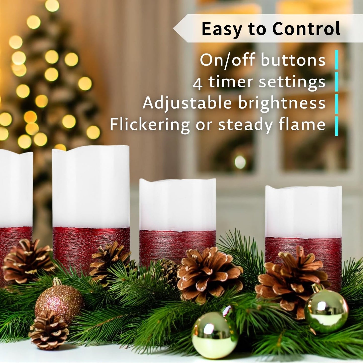 FURORA LIGHTING Red Trim Flameless Candles - Real Wax, Adjustable Brightness, Remote & Timer - 4 Pillars (3x4, 3x6) and 4 Votives, 8-Pack, Battery Operated