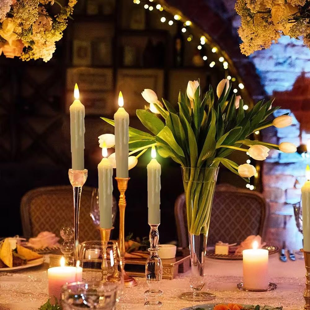 Mxqdhx 6 Pcs Flameless Taper Candles LED Taper Candles Flickering with Remote Timer Dimmer Ivory LED Candlestick for Halloween Christmas Wedding Church Easter Party Decor Table Centerpiece, 6.1 in