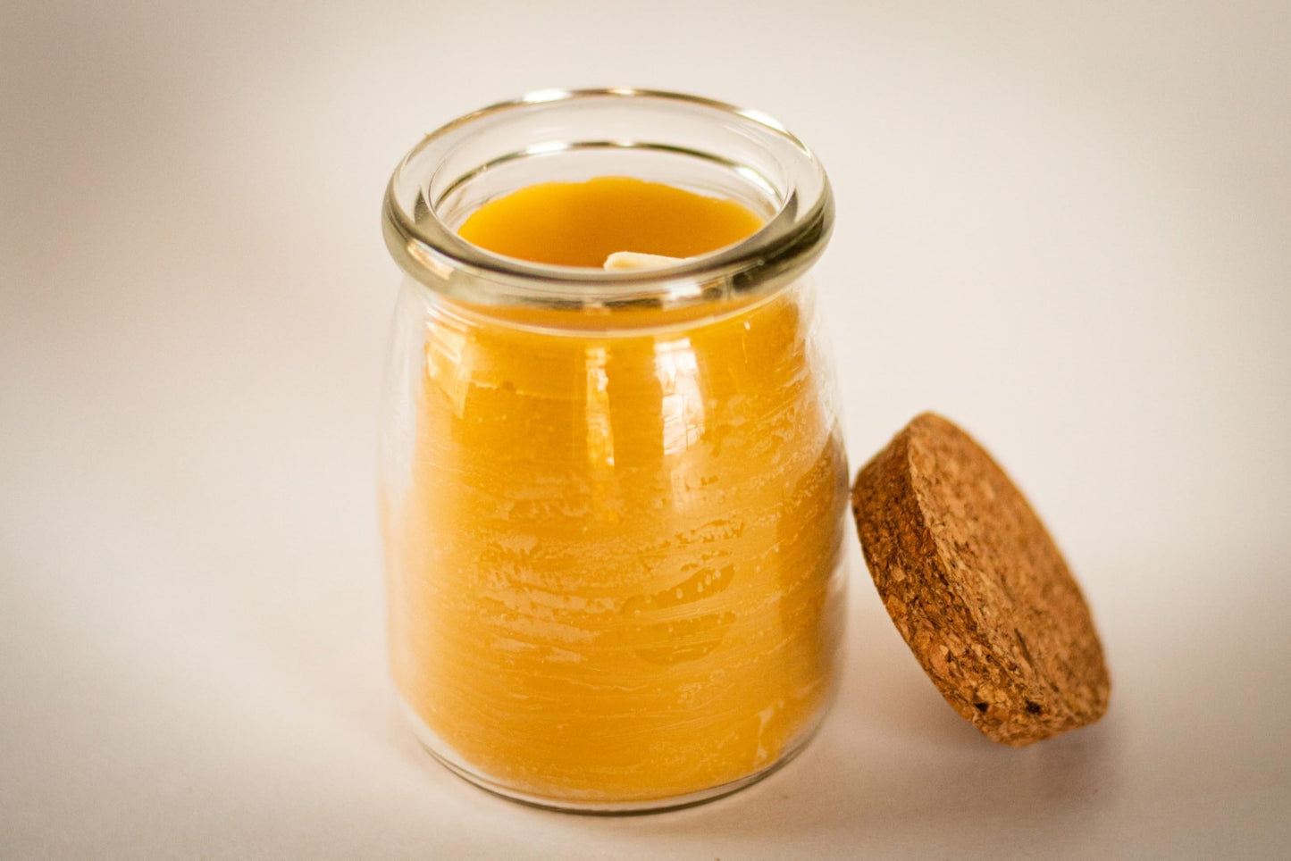 BeeTheLight Beeswax Jar Candle - 100% Pure USA Bees Wax in Glass Container with Cork Lid - Unscented - All Natural Light Honey Scent (3.3 oz w/Cork Lid, Unscented)