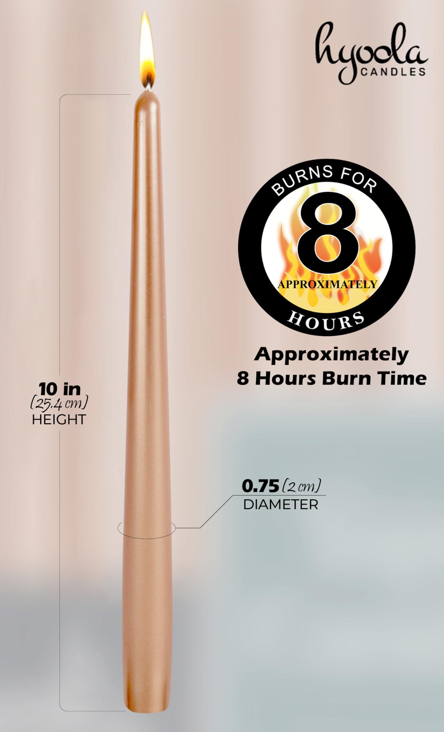 Hyoola 12 Pack Tall Metallic Taper Candles - 10 Inch Copper Metallic, Dripless, Unscented Dinner Candle - Paraffin Wax with Cotton Wicks