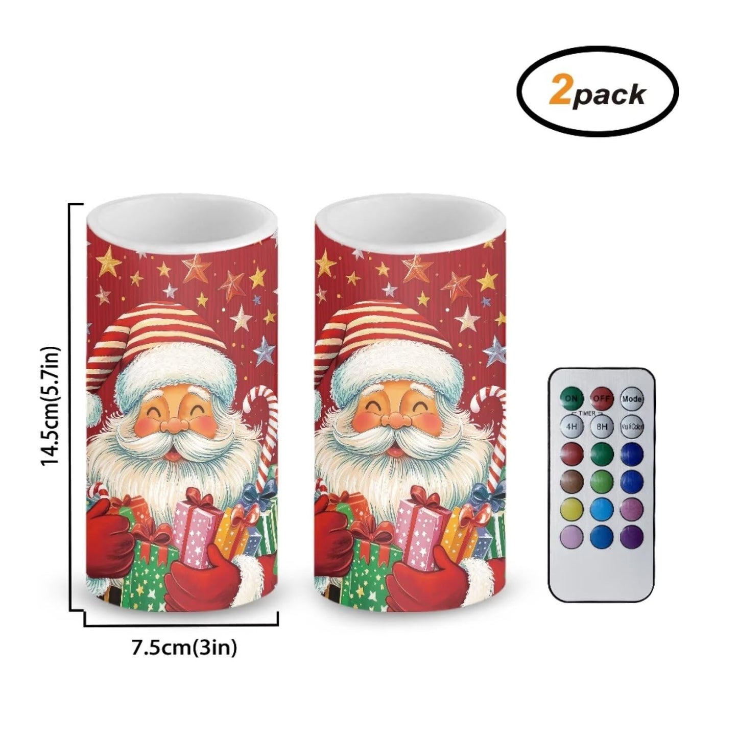 Luarisgur Red LED Candles with Remote Flickering Flameless Candles Santa Claus Stars Battery Operated Fake Pillar Candles Christmas Decorations for Bedroom Living Room Dining Room Table Decor