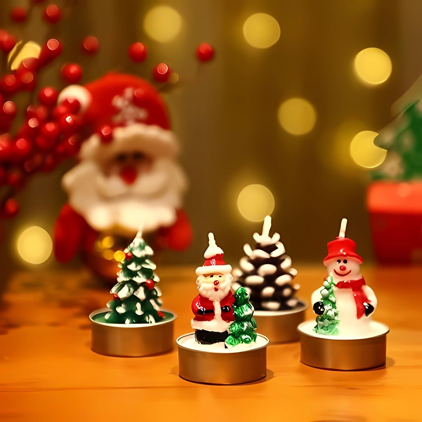 12 Pieces Tealight Candles Handmade Delicate Santa Hat Claus Christmas Tree Candle Wax Snowman Elk Pinecone House Candles for Party Wedding Spa HomeChristmas Decoration