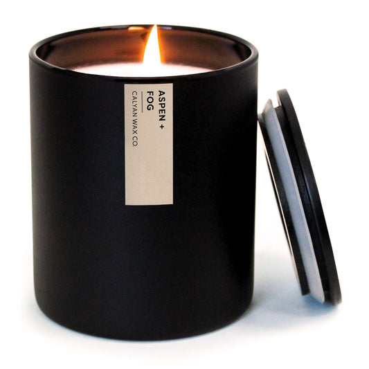 Calyan Wax Co. Aspen & Fog Scented Candle - 75 Hour Burn - Luxury Clean Soy Wax Candles - Long Lasting Black Tumbler Jar Candle for Home - 10.2oz