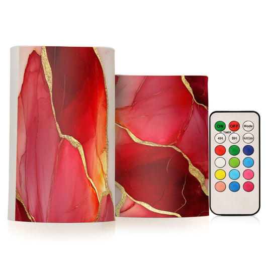 Zathe Flameless Flickering Candles Color Changing Led Pillar Candles for Living Room Marble Red White