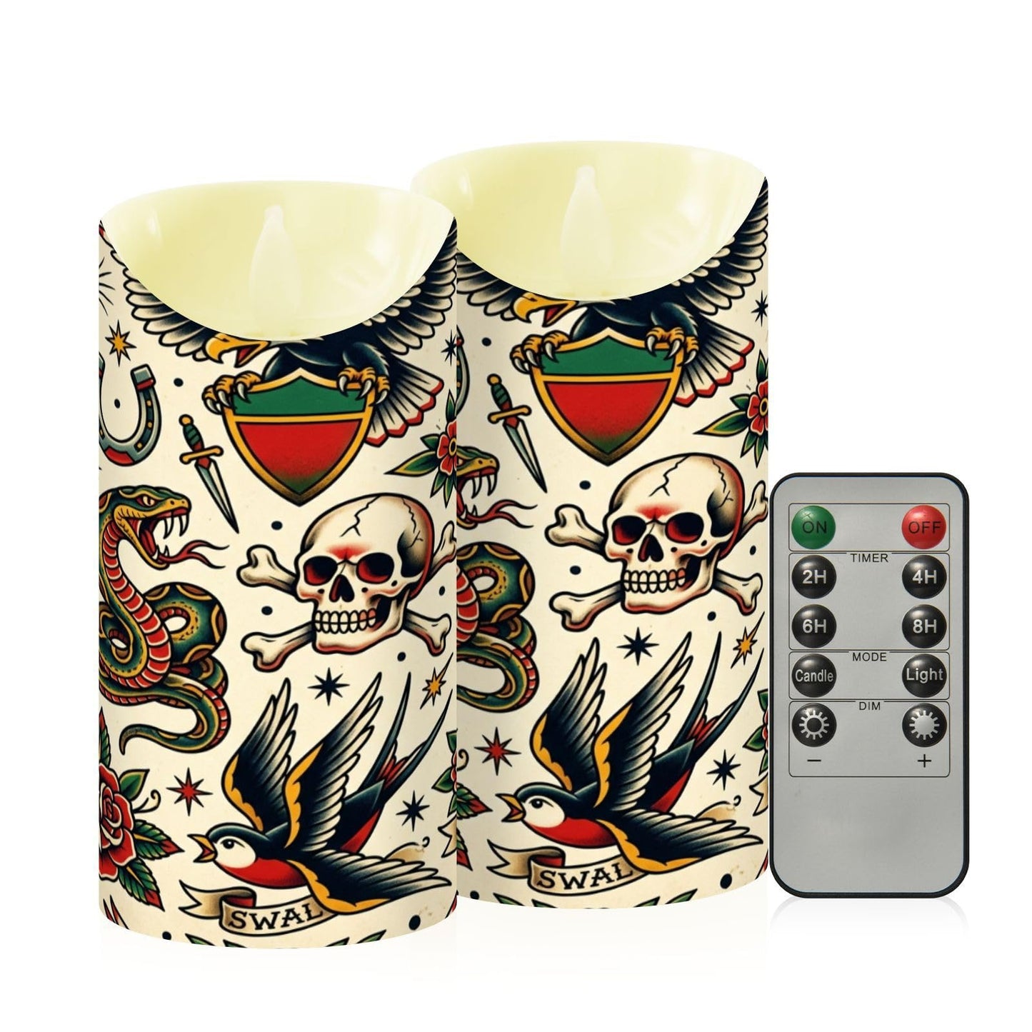Gravopti Old School 2 Pack Flameless LED Pillar Candles with Remote & Timer, Battery Operated, Flickering Wax Candle for Wedding, Romantic Home & Party Decor
